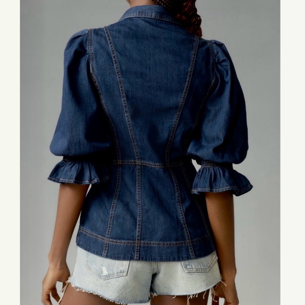 ANTHROPOLOGIE➕NWT Puff Sleeve Denim Button-down Shirt - Picture 3 of 9